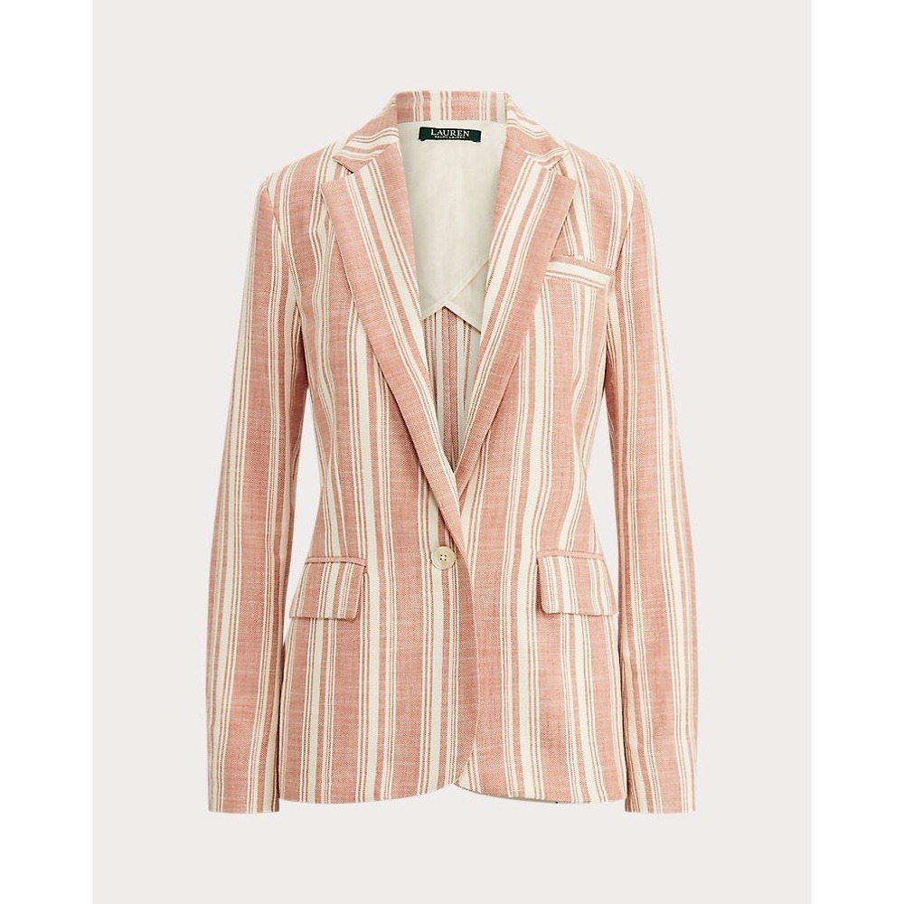 Lauren Ralph Lauren Women's 6P  Striped Cotton Dobby Blazer • Red / Cream - NEW